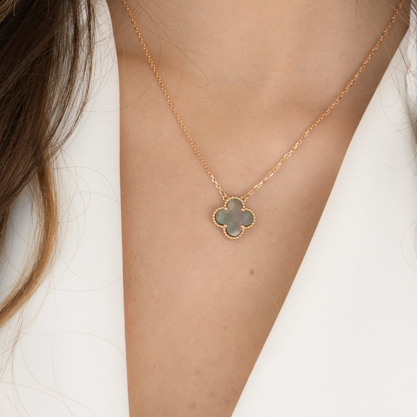 [Pearl Jewelrys]CLOVER 15MM  GRAY MOTHER OF PEARL NECKLACE