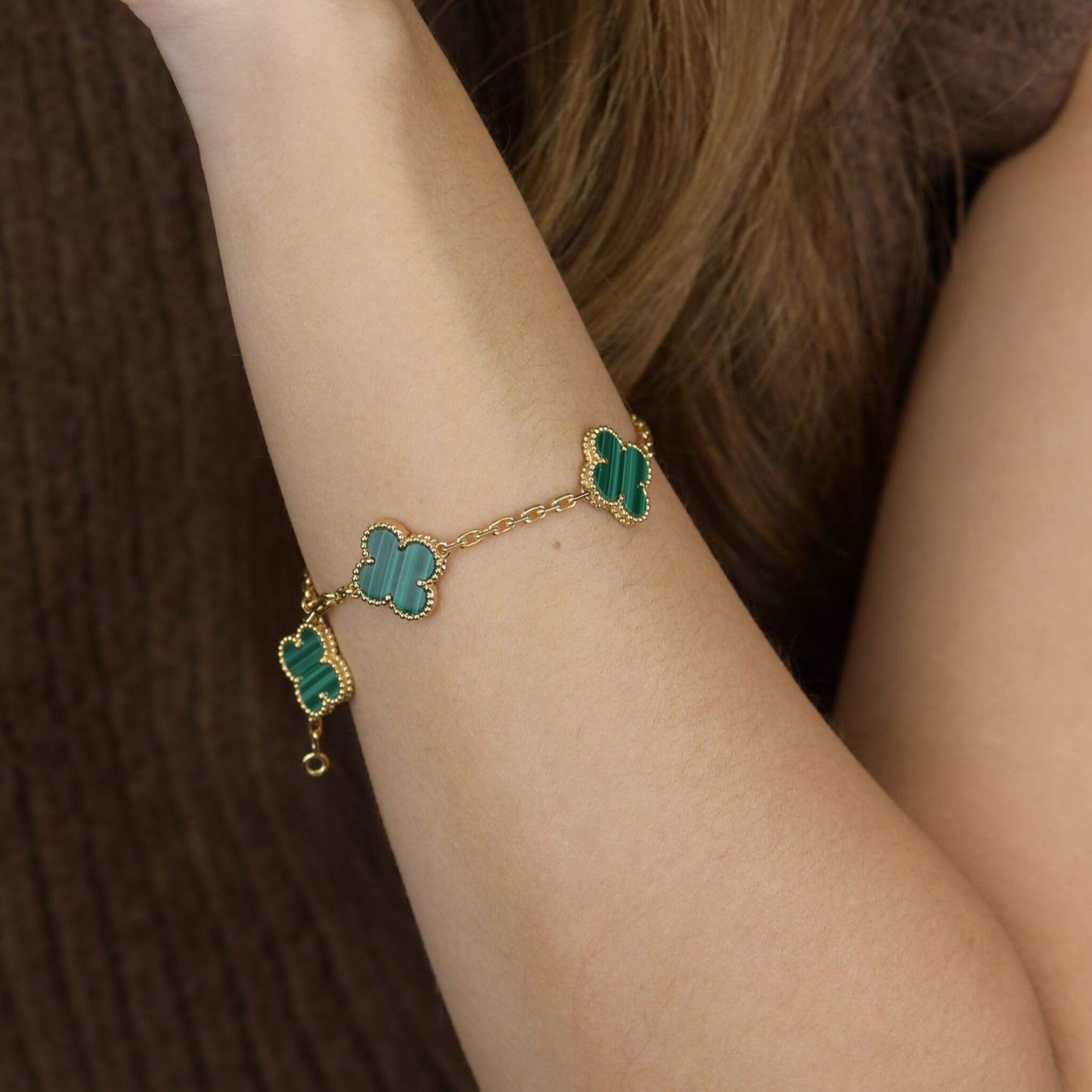[Pearl Jewelrys]CLOVER 5 MOTIFS MALACHITE BRACELET