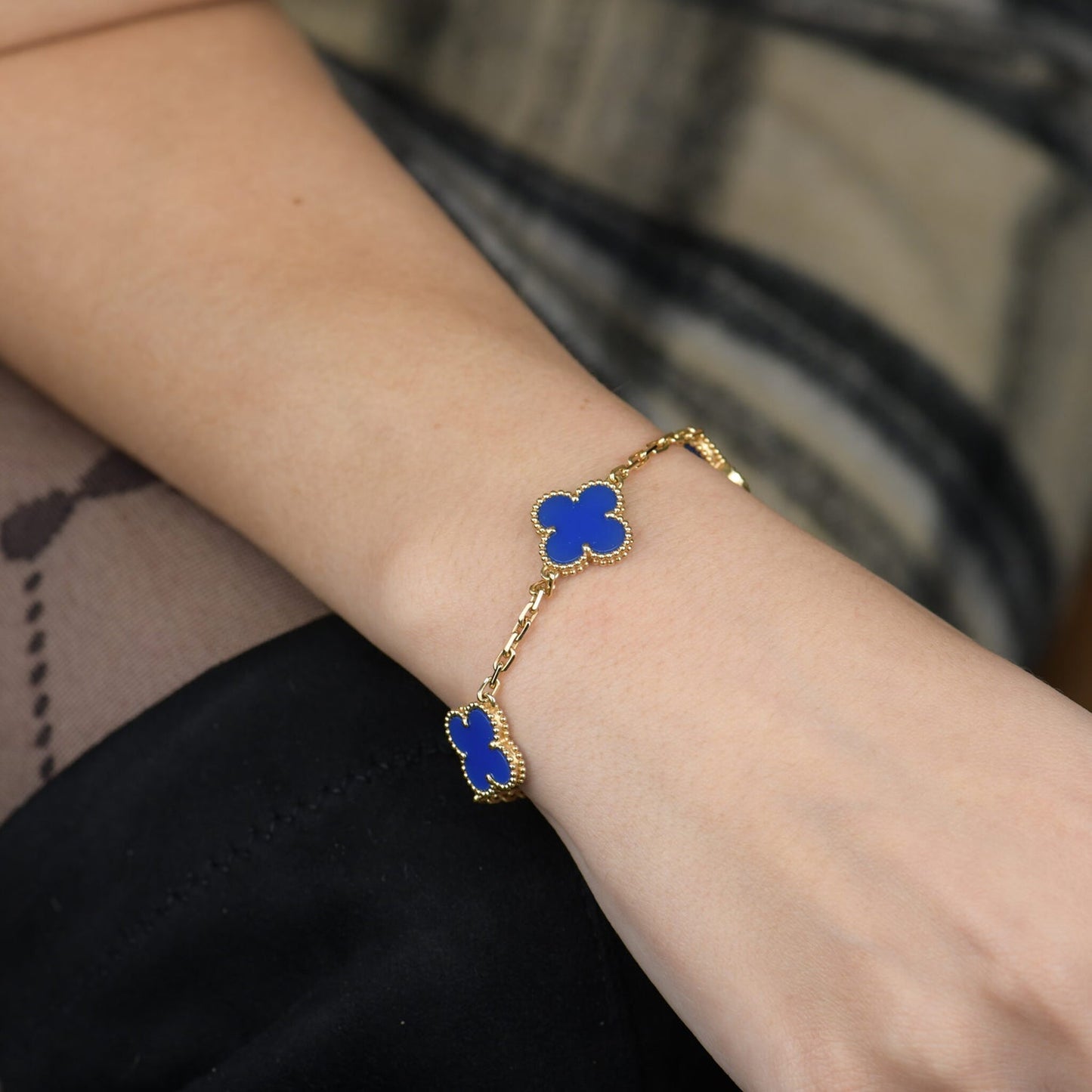 [Pearl Jewelrys]CLOVER 5 MOTIFS BLUE AGATE BRACELET
