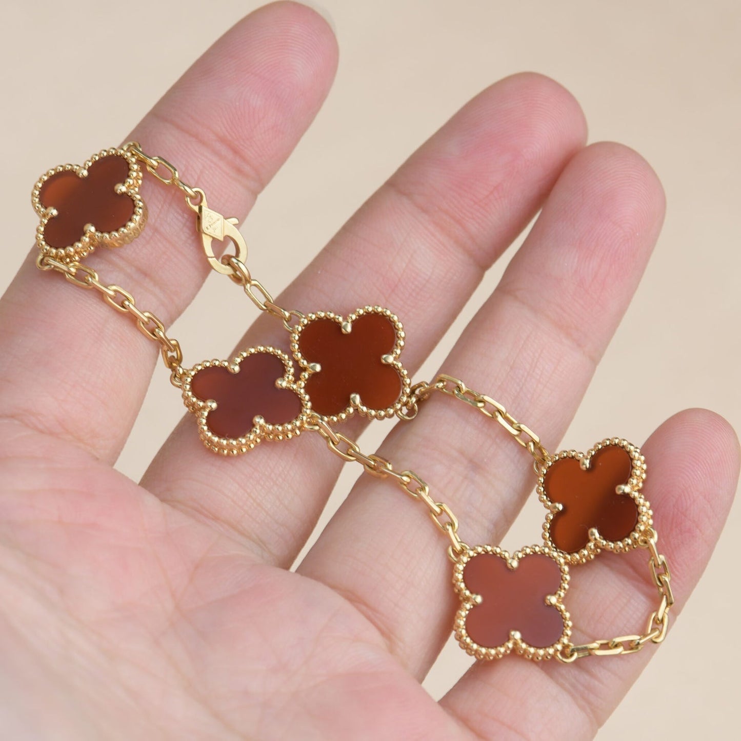 [Pearl Jewelrys]CLOVER 5 MOTIFS RED AGATE  BRACELET