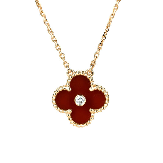 [Pearl Jewelrys]CLOVER 15MM DIAMOND CARNELIAN NECKLACE