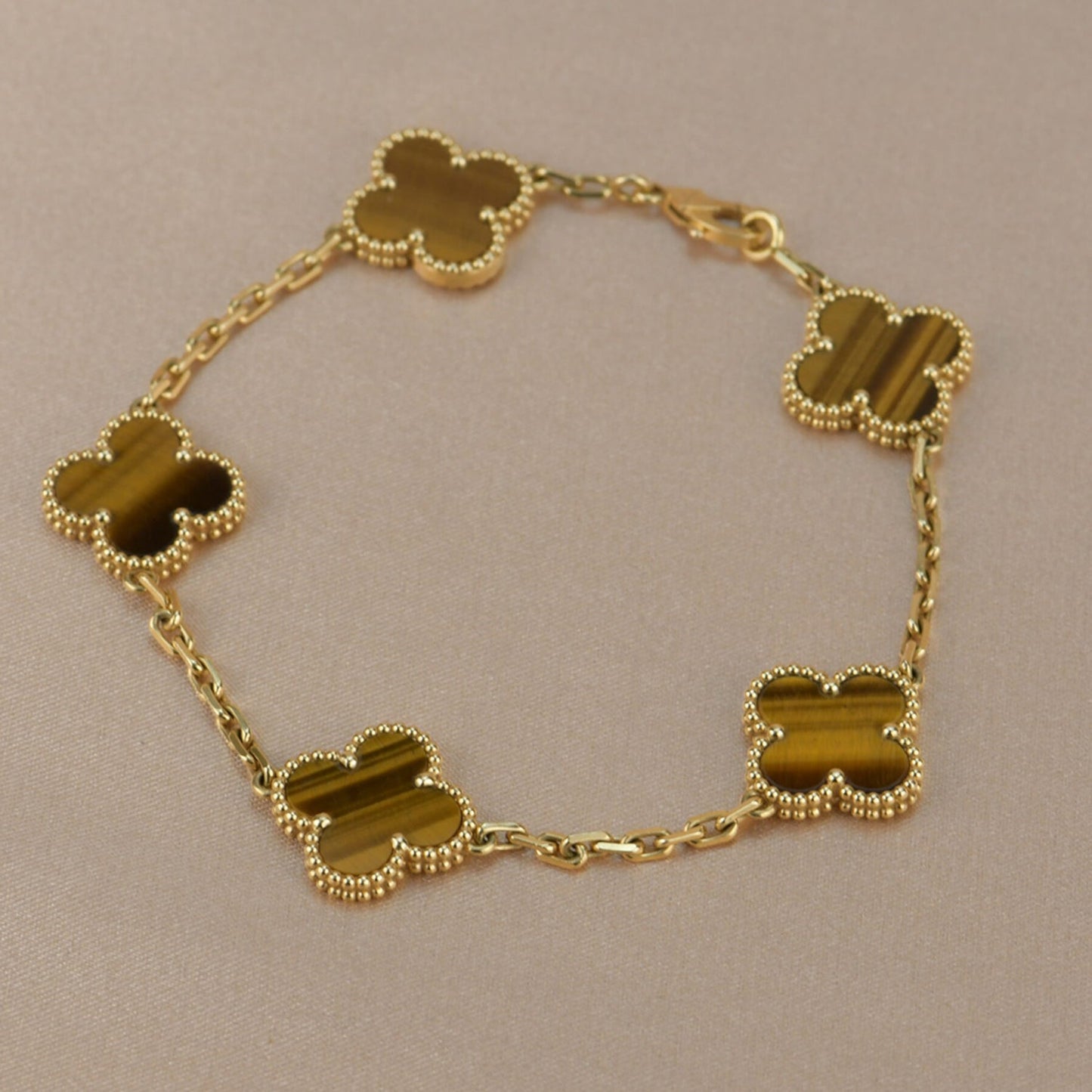 [Pearl Jewelrys]CLOVER  5 MOTIFS TIGER EYE BRACELET