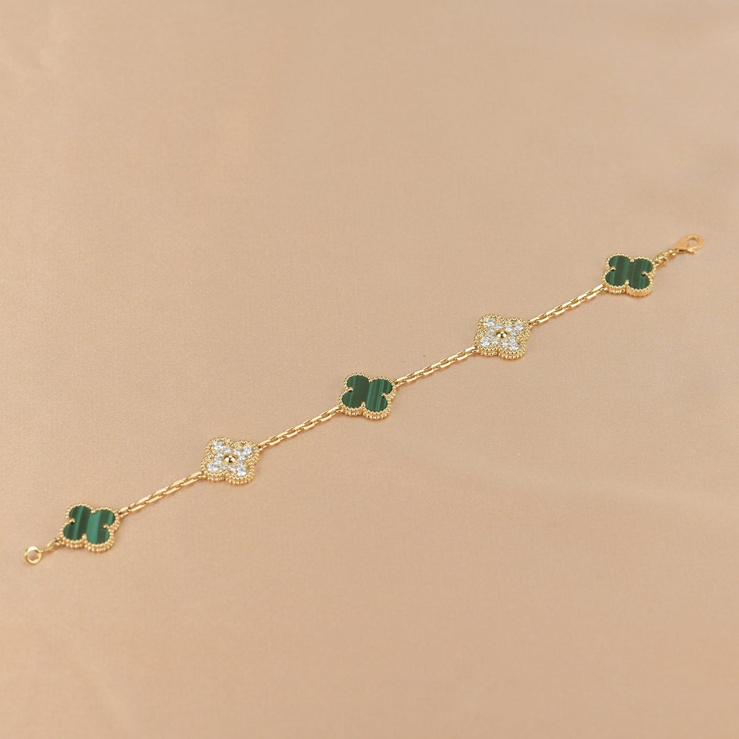 [Pearl Jewelrys]CLOVER  5 MOTIF MALACHITE DIAMOND BRACELET