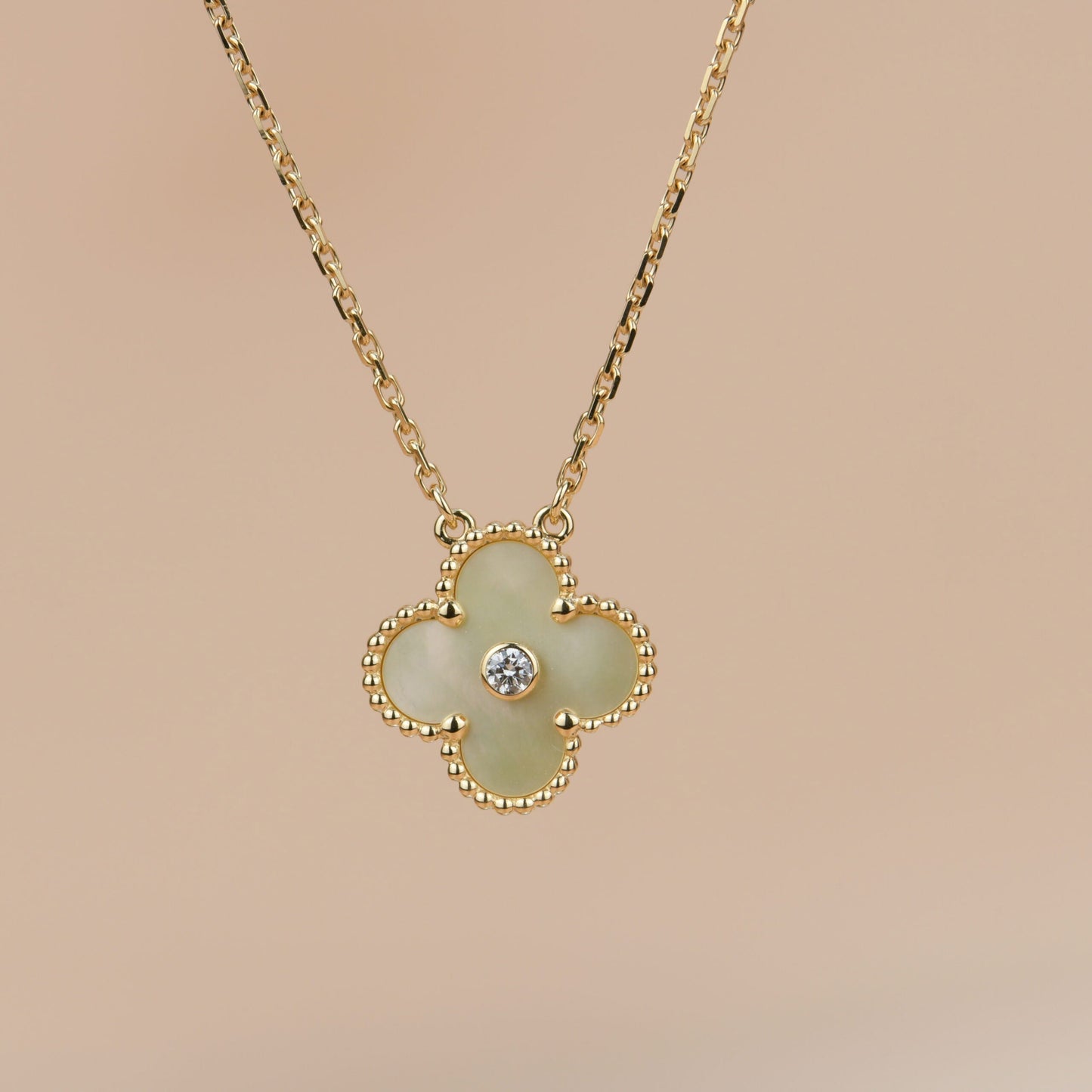 [Pearl Jewelrys]CLOVER 15MM DIAMOND GOLD MOTHER OF PEARL NECKLACE