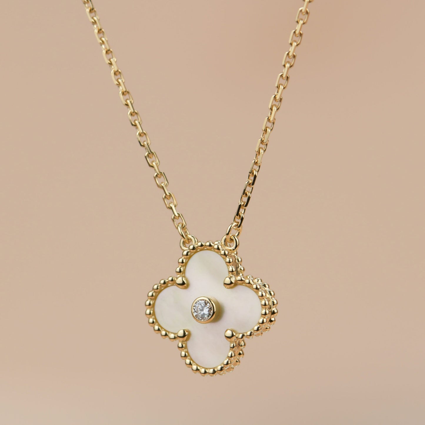 [Pearl Jewelrys]CLOVER 15MM DIAMOND GOLD MOTHER OF PEARL NECKLACE