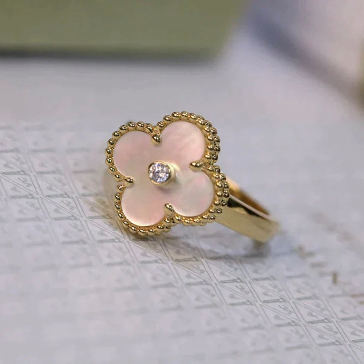 [Pearl Jewelrys]CLOVER PINK MOP RING GOLD DIAMOND