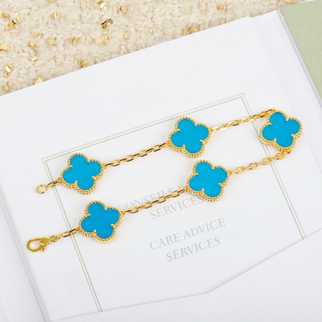 [Pearl Jewelrys]CLOVER 5 MOTIFS TURQUOISE BRACELET