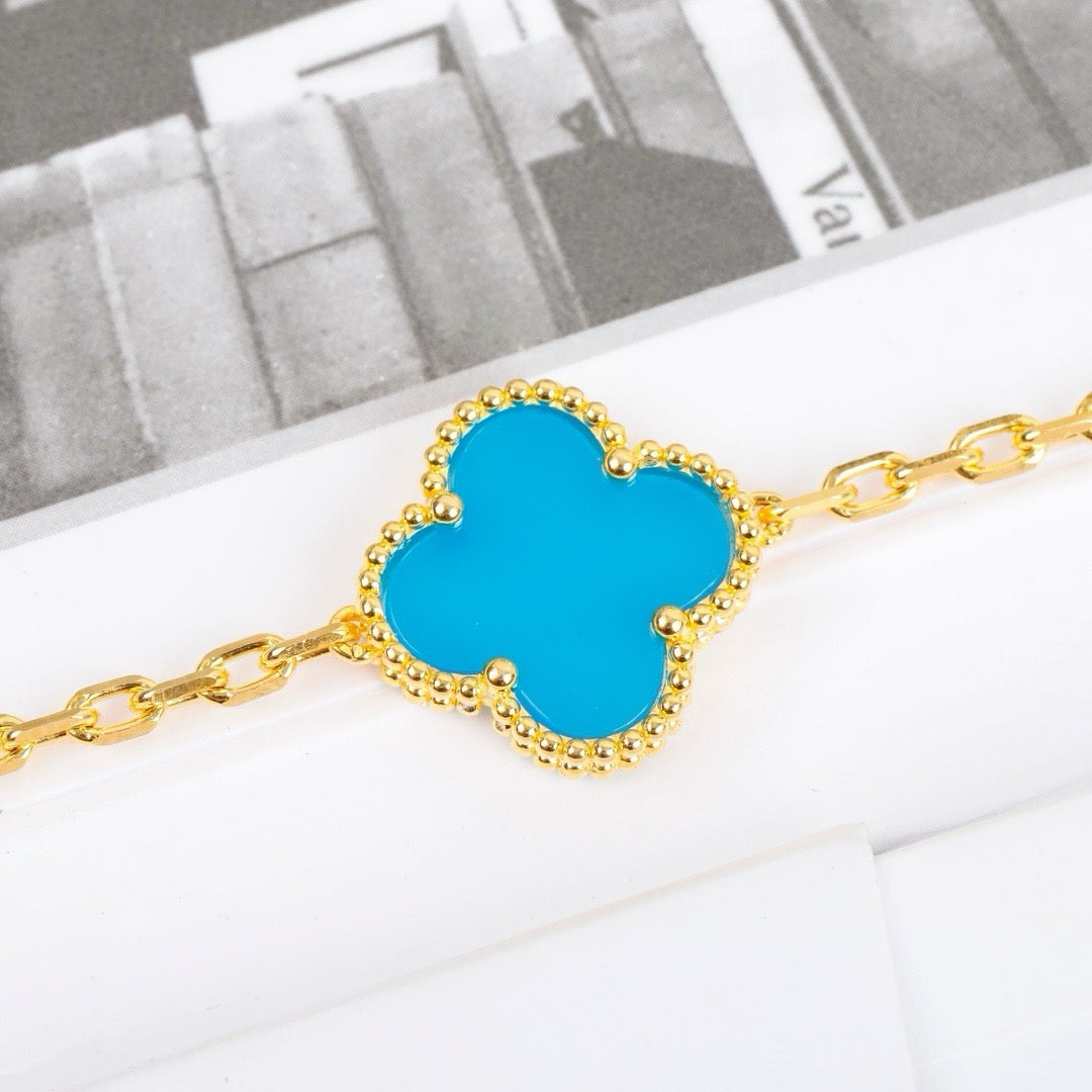 [Pearl Jewelrys]CLOVER 5 MOTIFS TURQUOISE BRACELET
