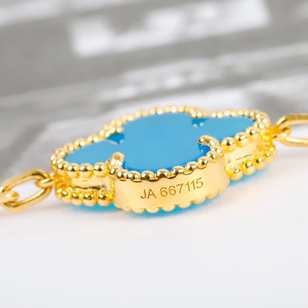 [Pearl Jewelrys]CLOVER 5 MOTIFS TURQUOISE BRACELET