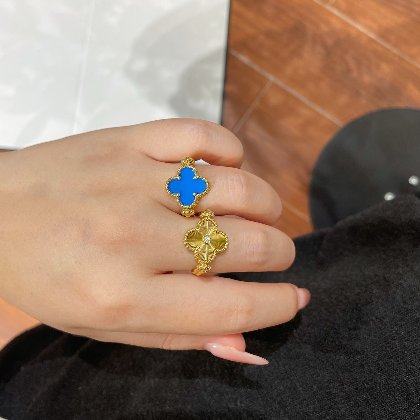 [Pearl Jewelrys]CLOVER RIVERSIBLE BLUE AGATE RING