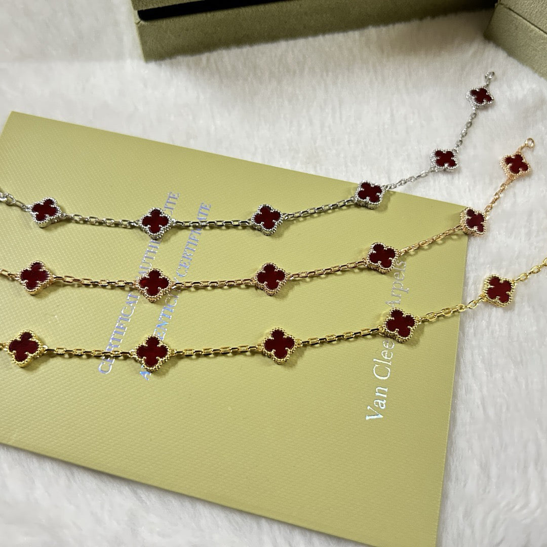 [Pearl Jewelrys]CLOVER 6 MOTIF RED AGATE BRACELET