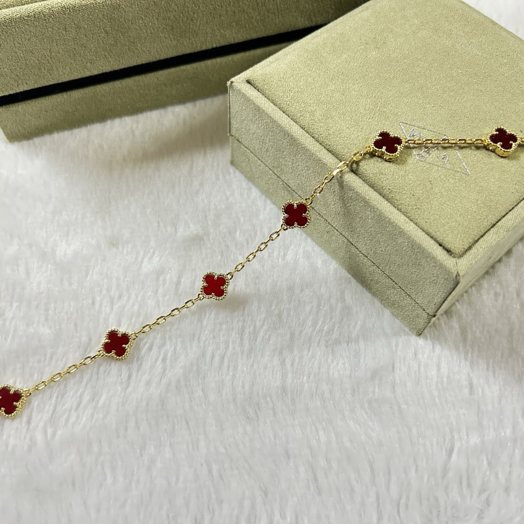 [Pearl Jewelrys]CLOVER 6 MOTIF RED AGATE BRACELET