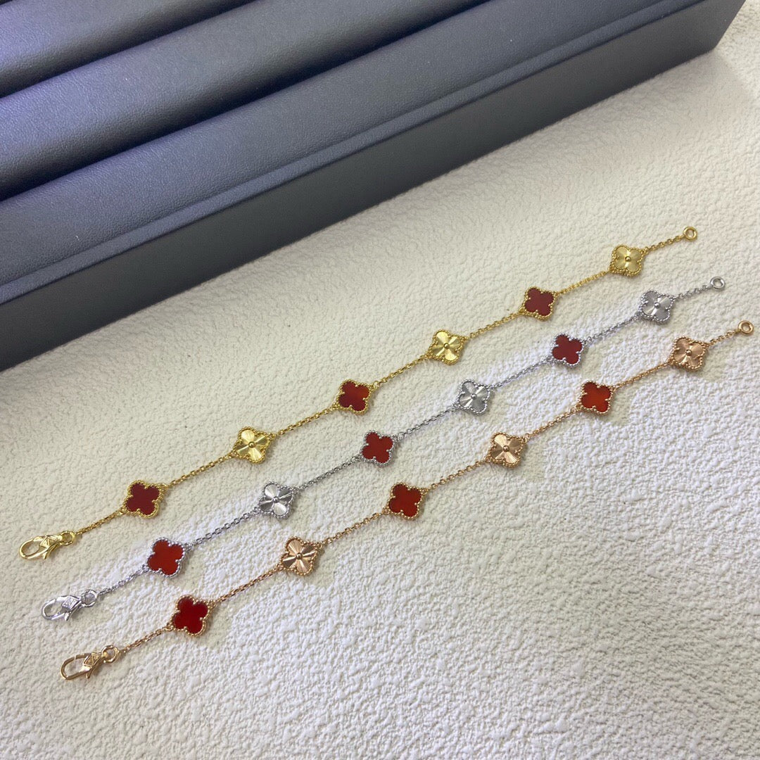 [Pearl Jewelrys]CLOVER 6 MOTIF RED AGATE LASER BRACELET