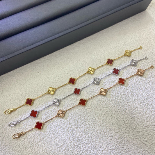 [Pearl Jewelrys]CLOVER 6 MOTIF RED AGATE LASER BRACELET