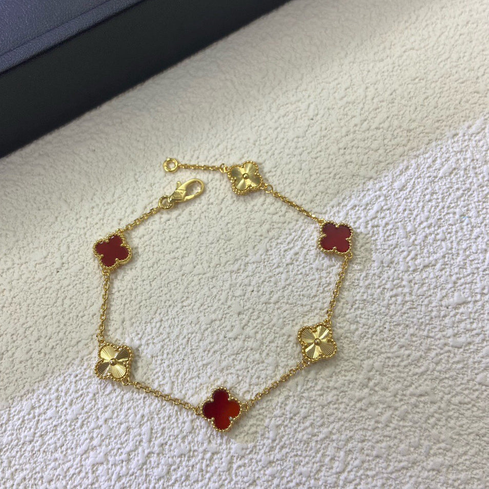 [Pearl Jewelrys]CLOVER 6 MOTIF RED AGATE LASER BRACELET