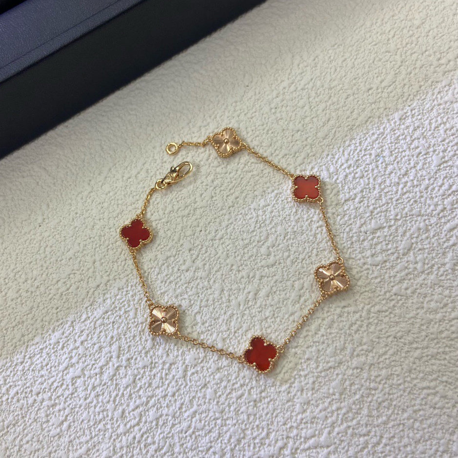 [Pearl Jewelrys]CLOVER 6 MOTIF RED AGATE LASER BRACELET
