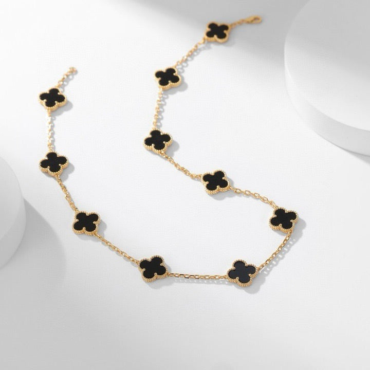 [Pearl Jewelrys]CLOVERS THE 10-MOTIFS ONYX NECKLACE