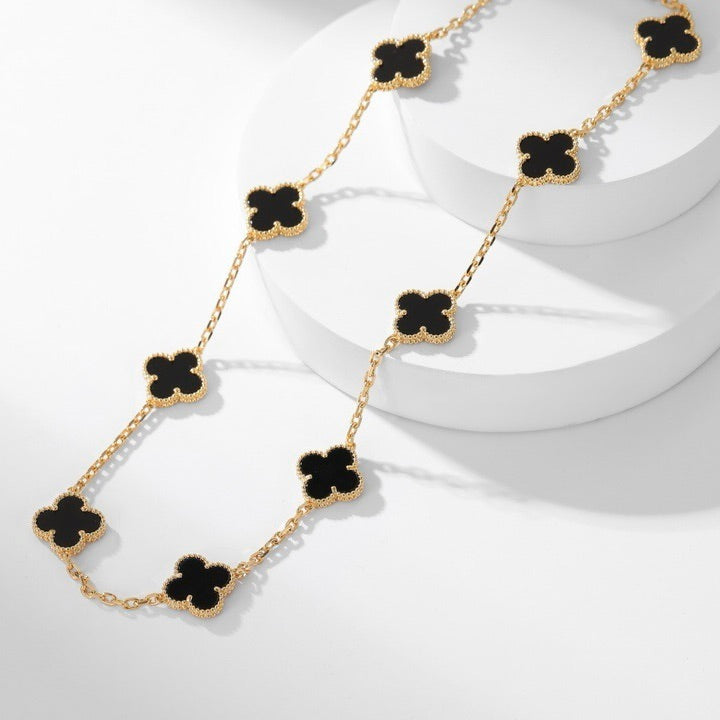 [Pearl Jewelrys]CLOVERS THE 10-MOTIFS ONYX NECKLACE