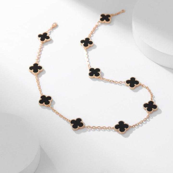 [Pearl Jewelrys]CLOVERS THE 10-MOTIFS ONYX NECKLACE