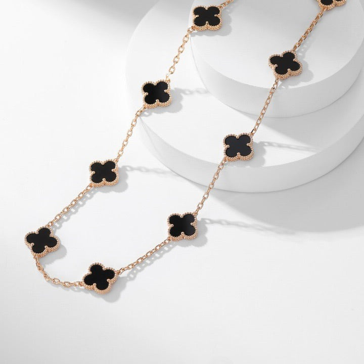 [Pearl Jewelrys]CLOVERS THE 10-MOTIFS ONYX NECKLACE