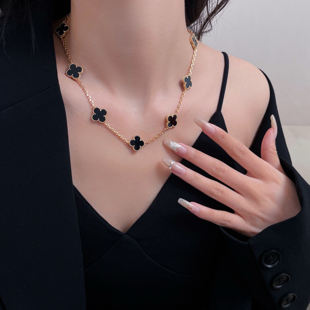 [Pearl Jewelrys]CLOVERS THE 10-MOTIFS ONYX NECKLACE