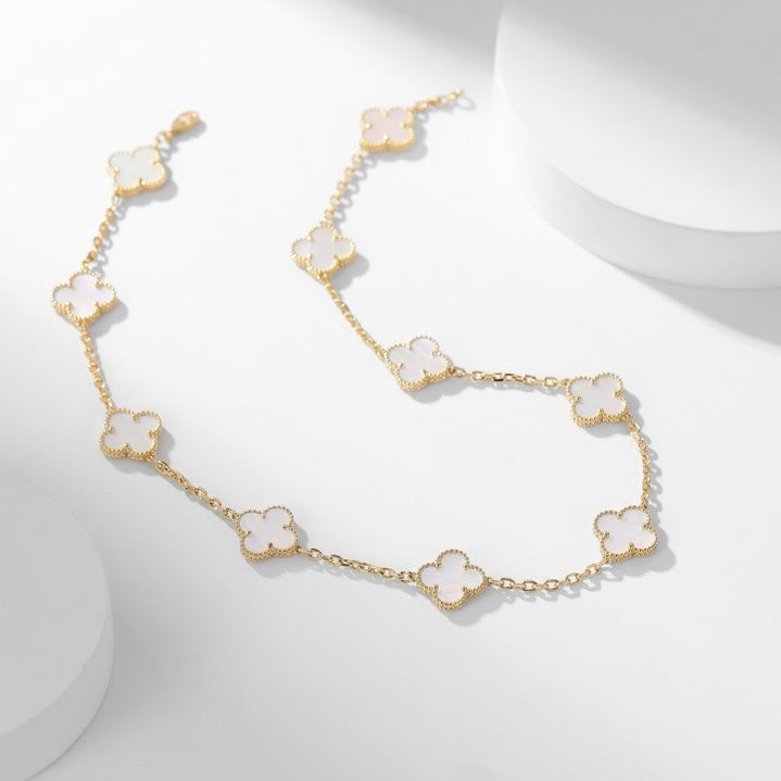 [Pearl Jewelrys]CLOVERS THE 10-MOTIFS WHITE MOTHER OF PEARL NECKLACE
