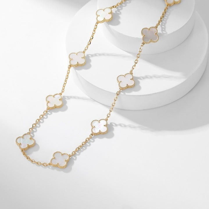 [Pearl Jewelrys]CLOVERS THE 10-MOTIFS WHITE MOTHER OF PEARL NECKLACE