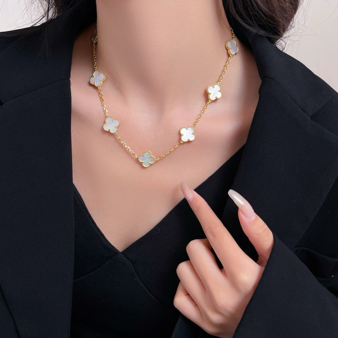 [Pearl Jewelrys]CLOVERS THE 10-MOTIFS WHITE MOTHER OF PEARL NECKLACE