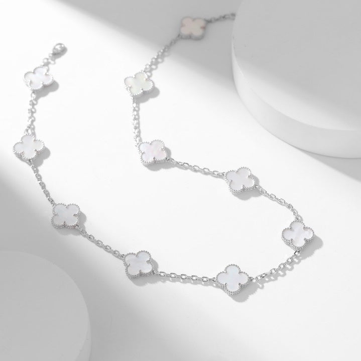 [Pearl Jewelrys]CLOVERS THE 10-MOTIFS WHITE MOTHER OF PEARL NECKLACE