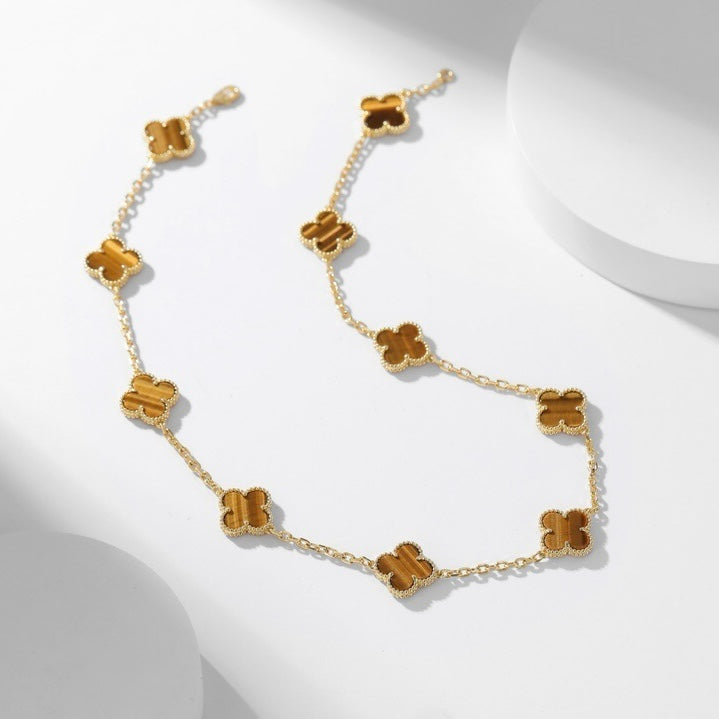 [Pearl Jewelrys]CLOVERS THE 10-MOTIFS TIGER EYE NECKLACE