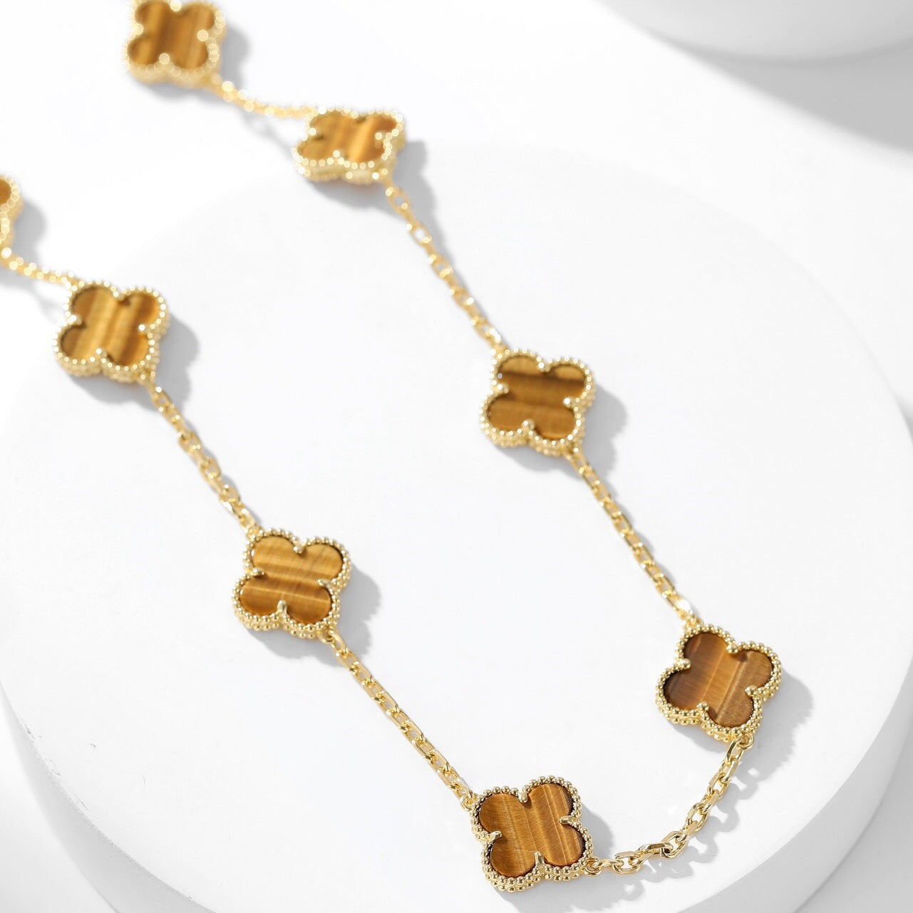 [Pearl Jewelrys]CLOVERS THE 10-MOTIFS TIGER EYE NECKLACE