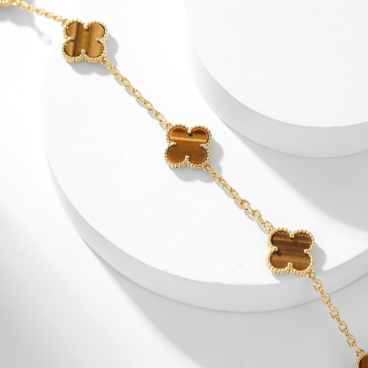 [Pearl Jewelrys]CLOVERS THE 10-MOTIFS TIGER EYE NECKLACE