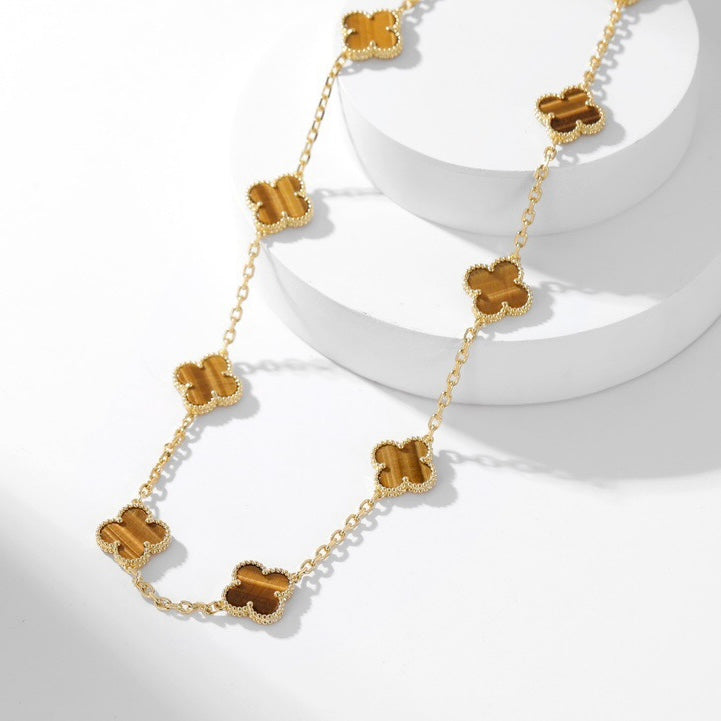 [Pearl Jewelrys]CLOVERS THE 10-MOTIFS TIGER EYE NECKLACE
