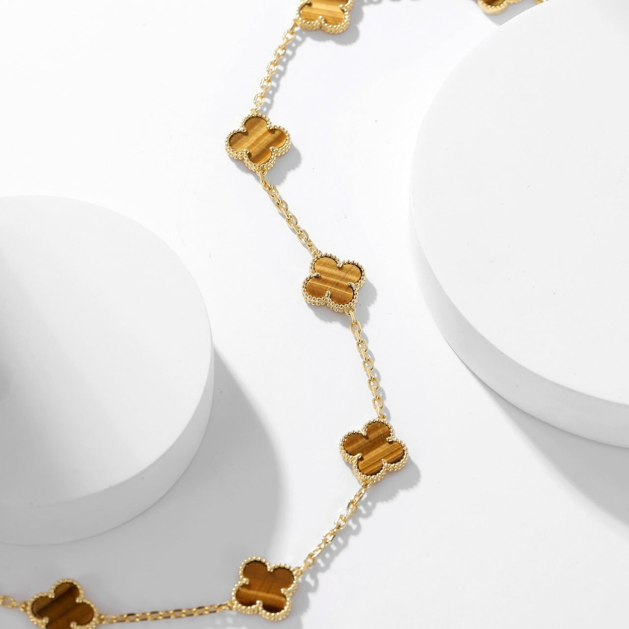 [Pearl Jewelrys]CLOVERS THE 10-MOTIFS TIGER EYE NECKLACE