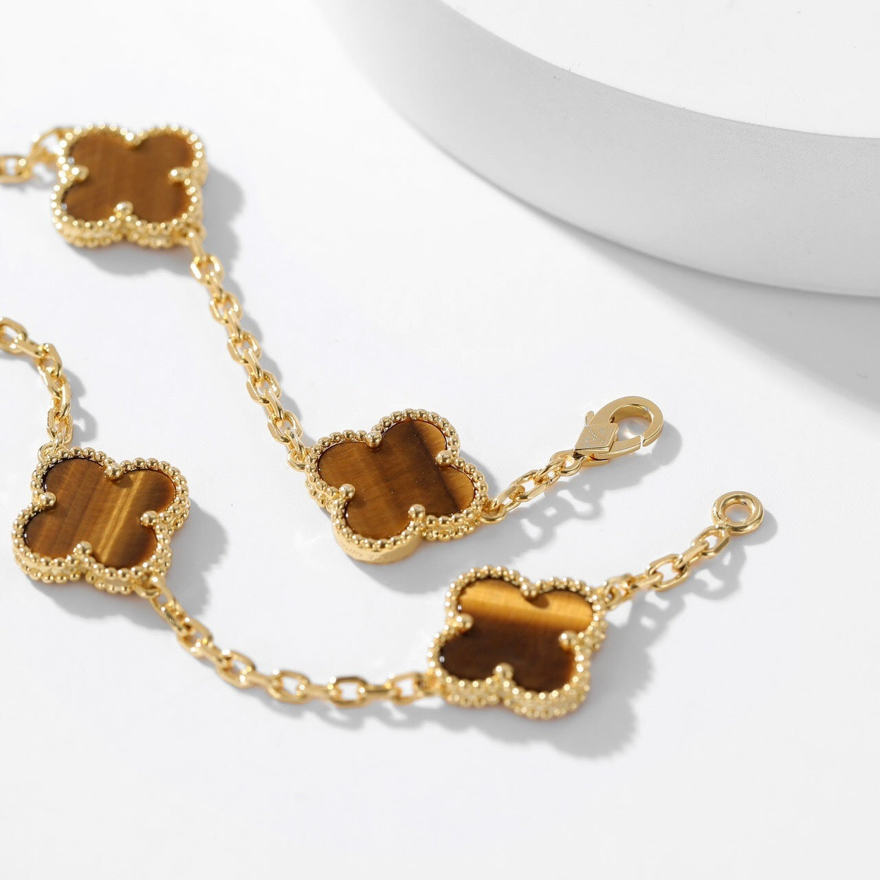 [Pearl Jewelrys]CLOVERS THE 10-MOTIFS TIGER EYE NECKLACE