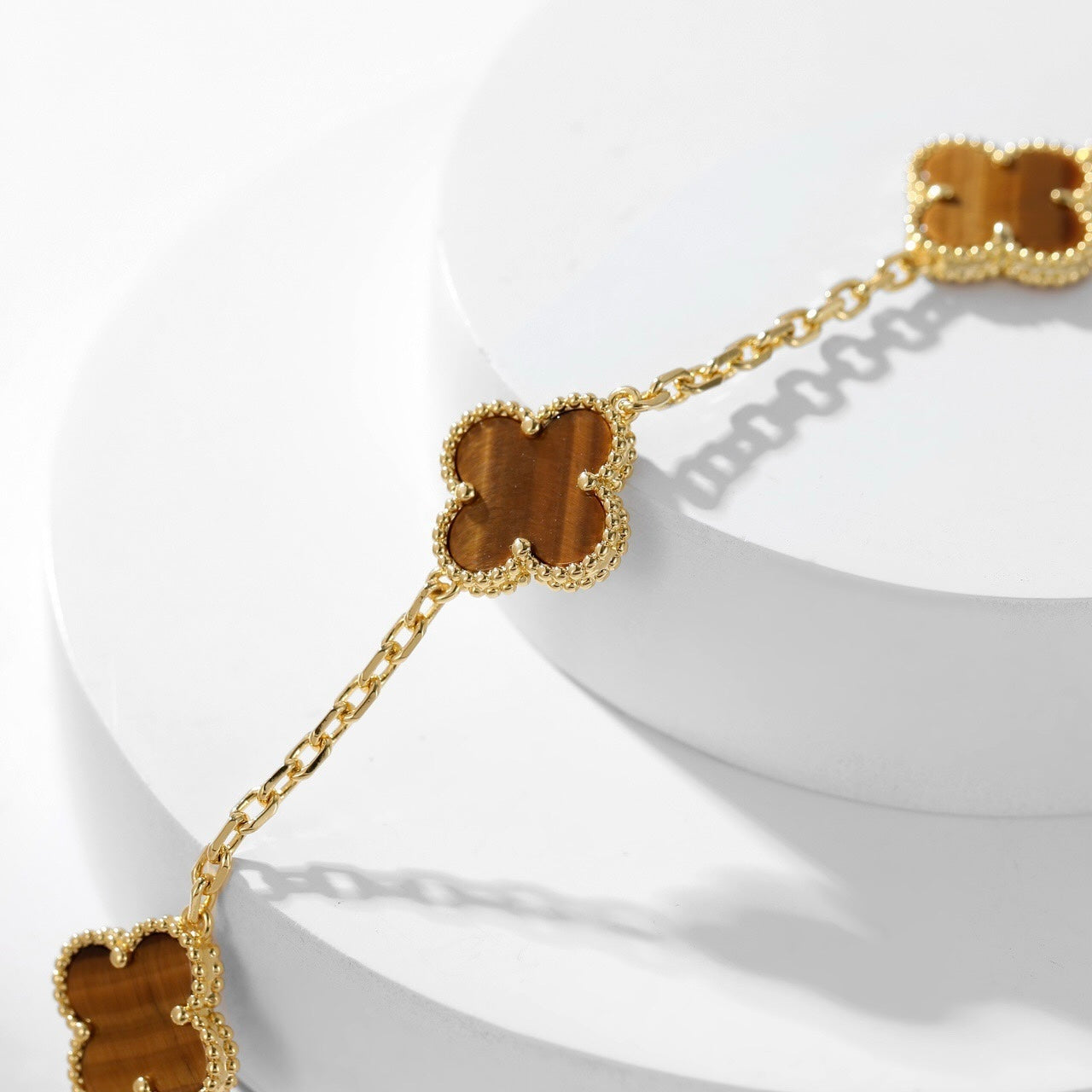 [Pearl Jewelrys]CLOVERS THE 10-MOTIFS TIGER EYE NECKLACE