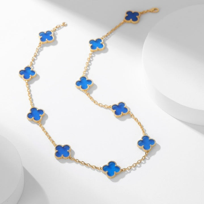 [Pearl Jewelrys]CLOVERS THE 10-MOTIFS BLUE AGATE NECKLACE