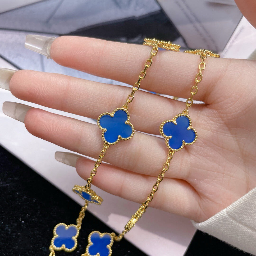 [Pearl Jewelrys]CLOVERS THE 10-MOTIFS BLUE AGATE NECKLACE