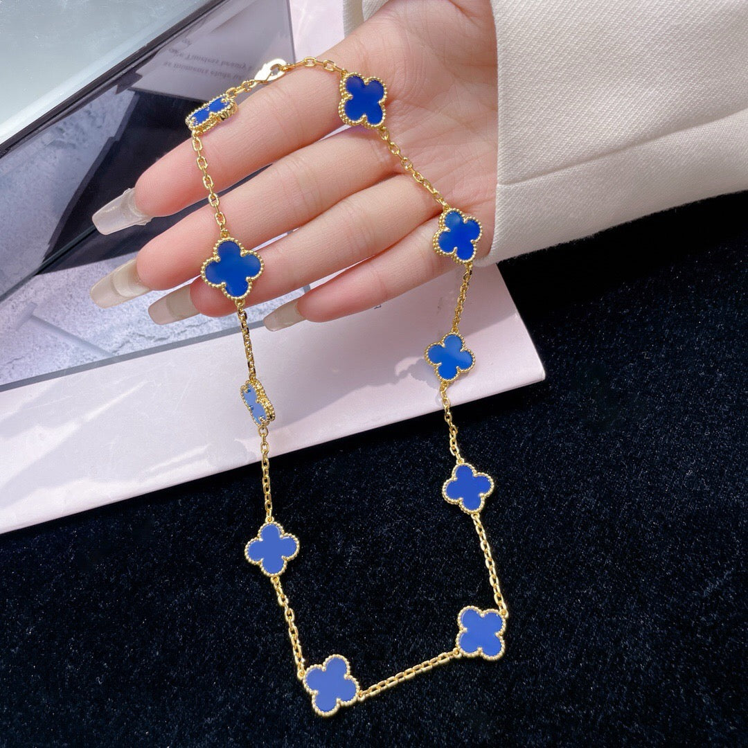 [Pearl Jewelrys]CLOVERS THE 10-MOTIFS BLUE AGATE NECKLACE