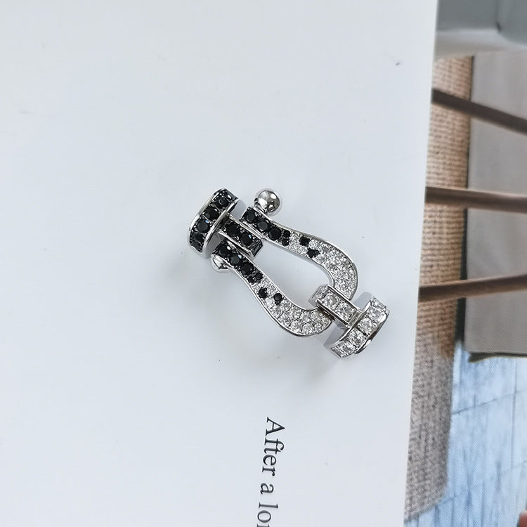 [Pearl Jewelrys]FORCE LARGE HORSESHOE BLACK WHITE DIAMOND BRACELET SILVER