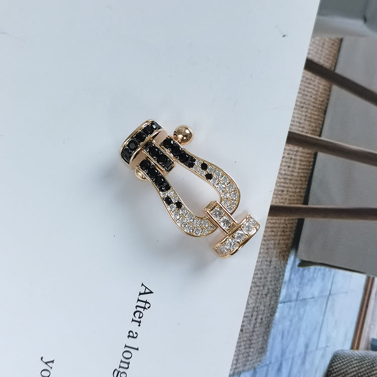 [Pearl Jewelrys]FORCE LARGE HORSESHOE BLACK WHITE DIAMOND BRACELET ROSE GOLD