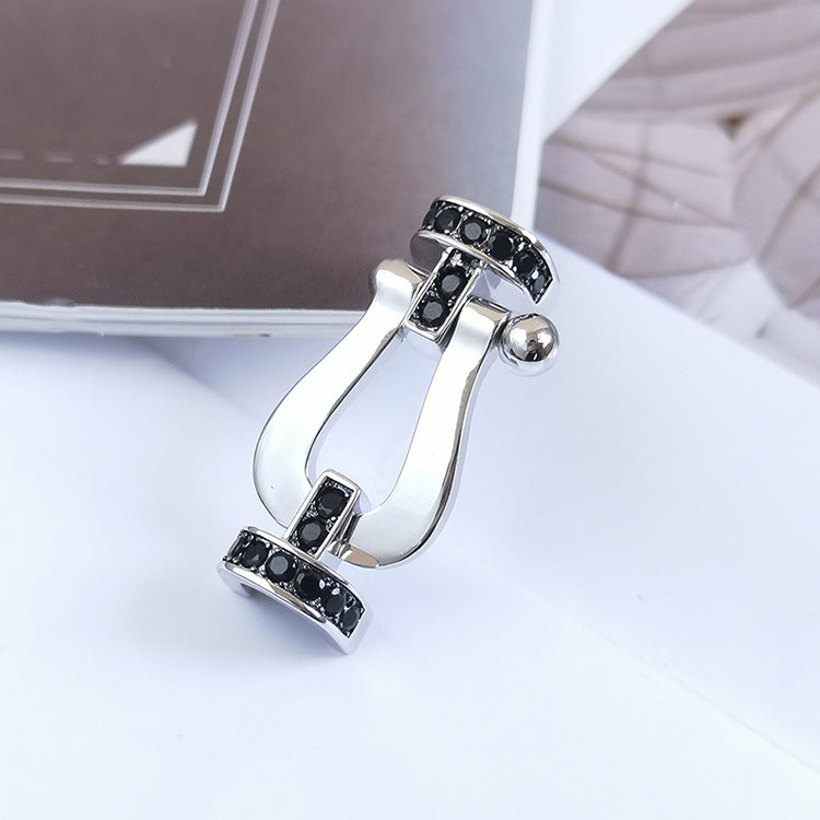 [Pearl Jewelrys]FORCE LARGE HORSESHOE BLACK DIAMOND BRACELET SILVER