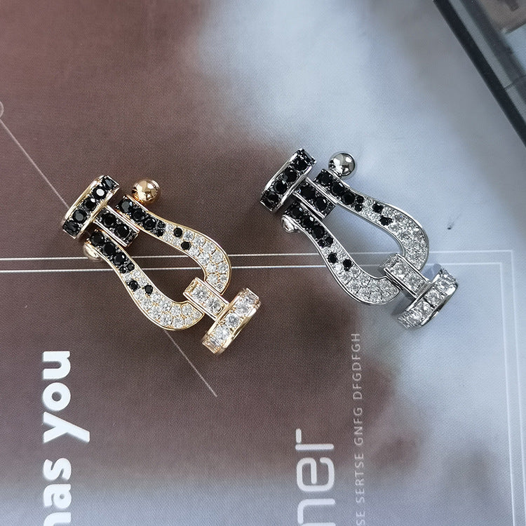 [Pearl Jewelrys]FORCE LARGE HORSESHOE BLACK WHITE DIAMOND BRACELET ROSE GOLD