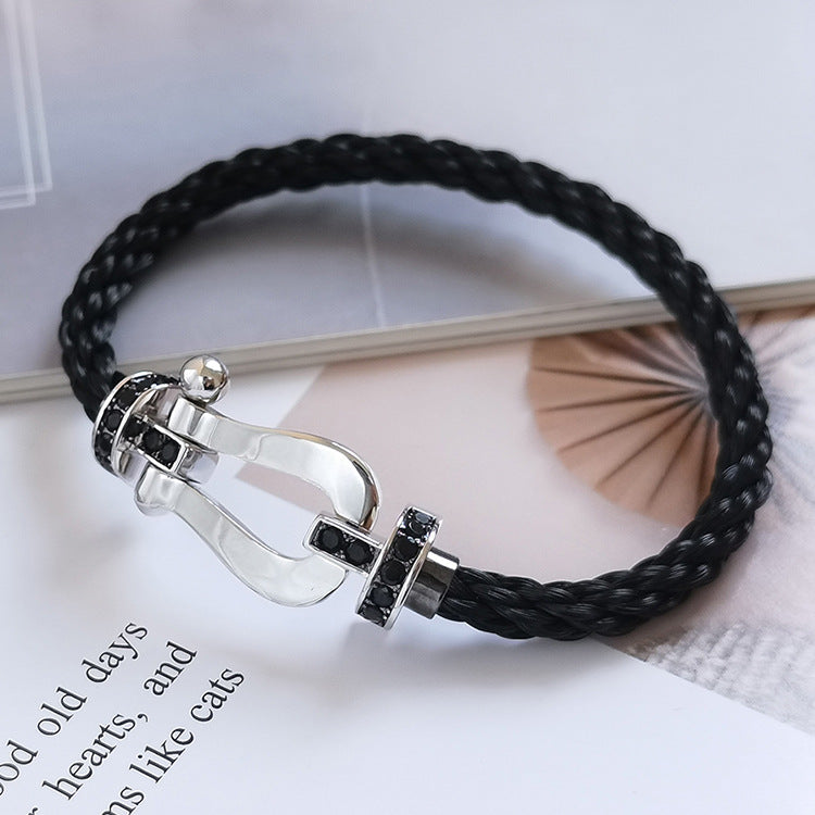 [Pearl Jewelrys]FORCE LARGE HORSESHOE BLACK DIAMOND BRACELET SILVER