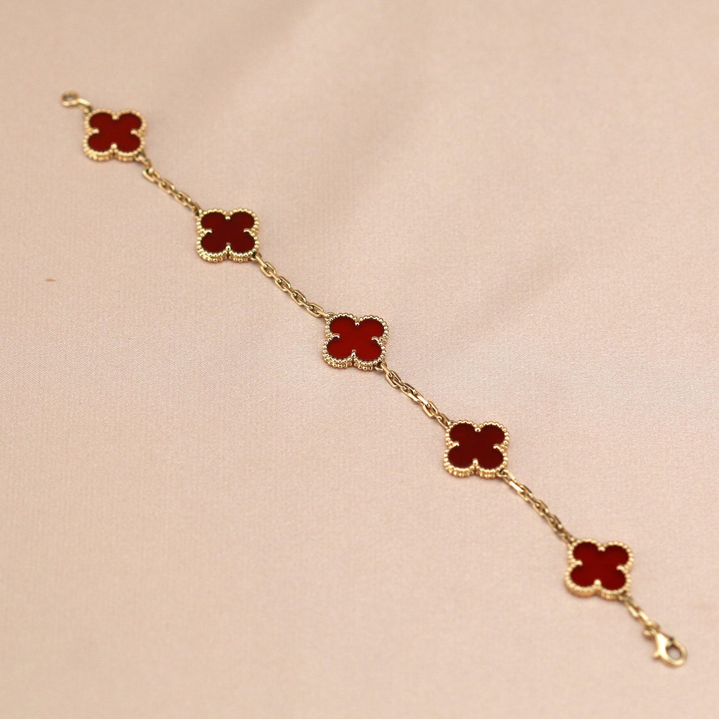 [Pearl Jewelrys]CLOVER 5 MOTIFS RED AGATE  BRACELET