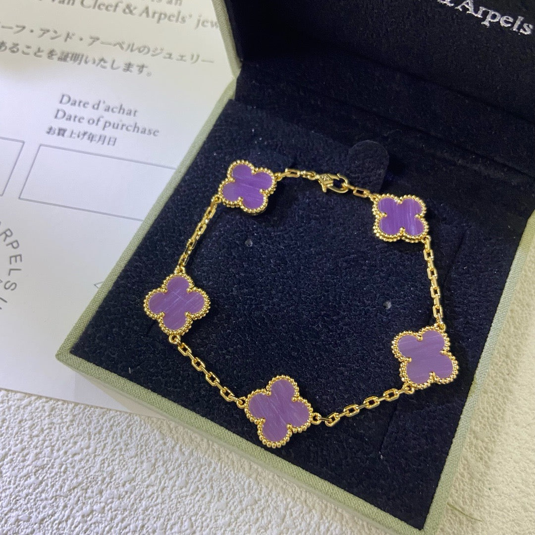 [Pearl Jewelrys]CLOVER  5 MOTIFS  PURPLE VIOLET BRACELET