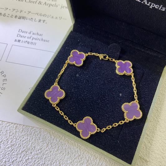 [Pearl Jewelrys]CLOVER  5 MOTIFS  PURPLE VIOLET BRACELET