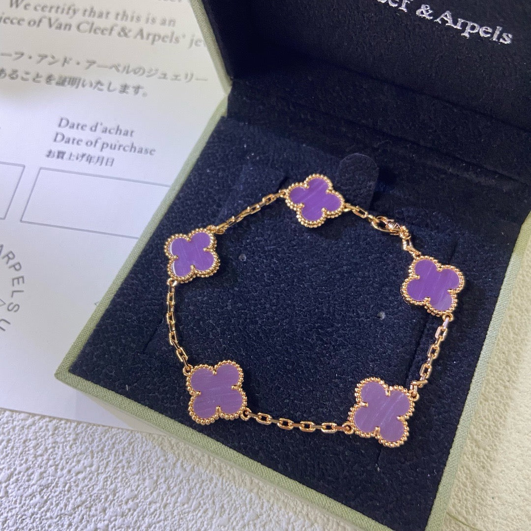 [Pearl Jewelrys]CLOVER  5 MOTIFS  PURPLE VIOLET BRACELET