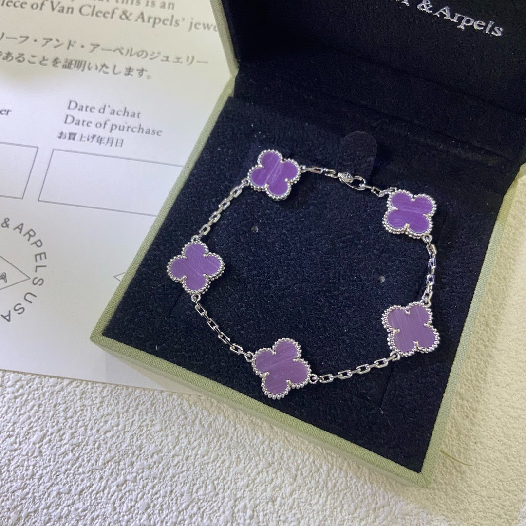 [Pearl Jewelrys]CLOVER  5 MOTIFS  PURPLE VIOLET BRACELET