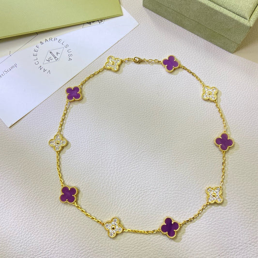 [Pearl Jewelrys]CLOVER 10 MOTIFS  PURPLE VIOLET DIAMOND NECKLACE